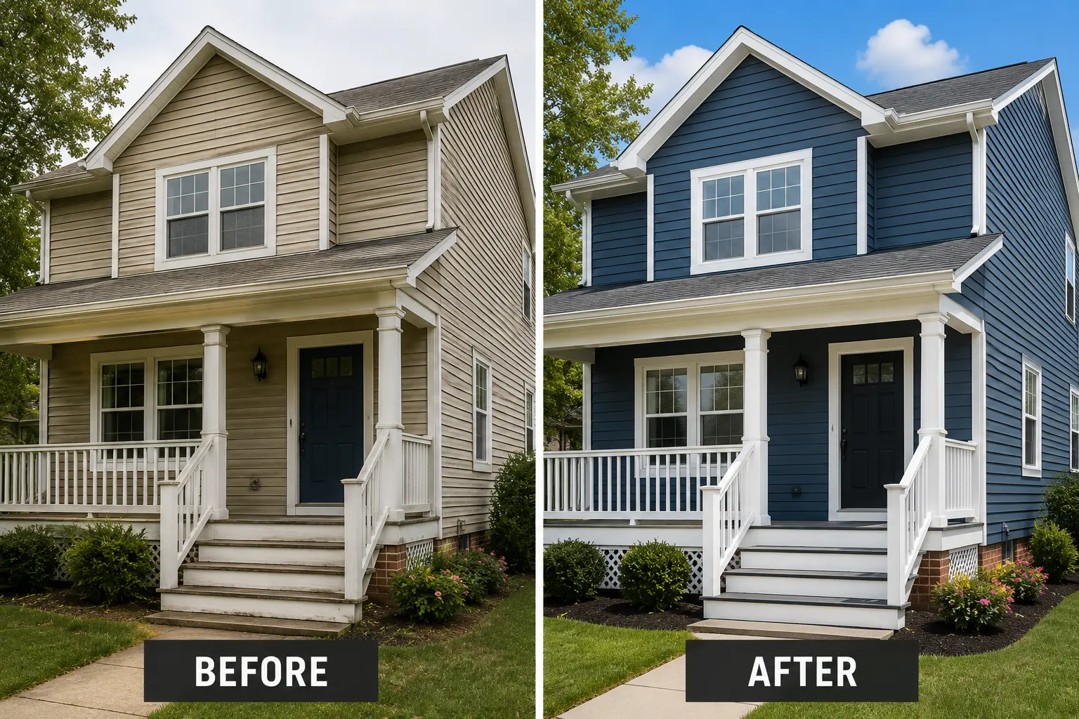 Exterior home transformation before and after